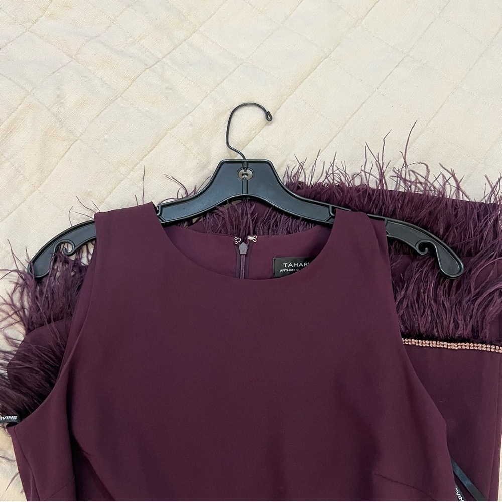 Tahari Purple Dress Feathers and Rhinestones Size 6 - Picture 7 of 10
